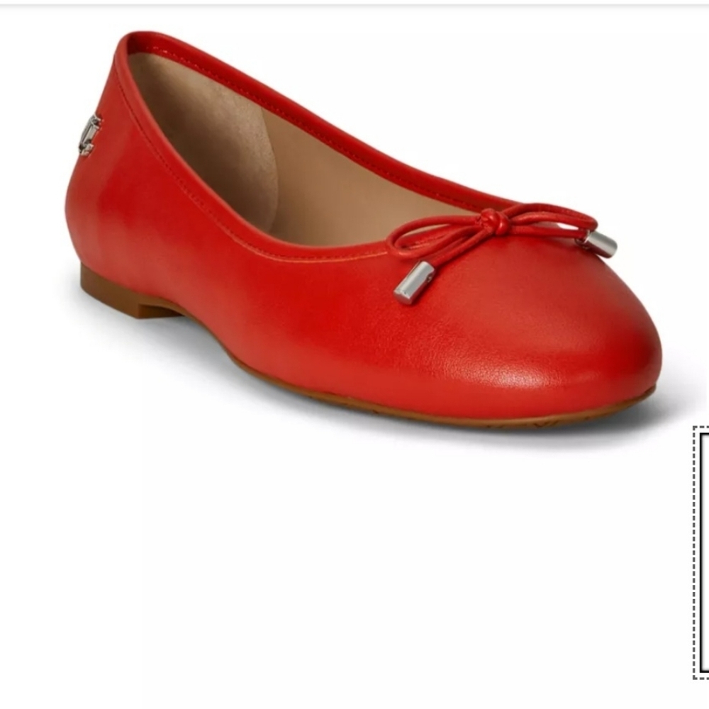 Lauren Ralph Lauren Jayna Red Leather Ballet Flats with Bow Detail - Picture 6 of 6